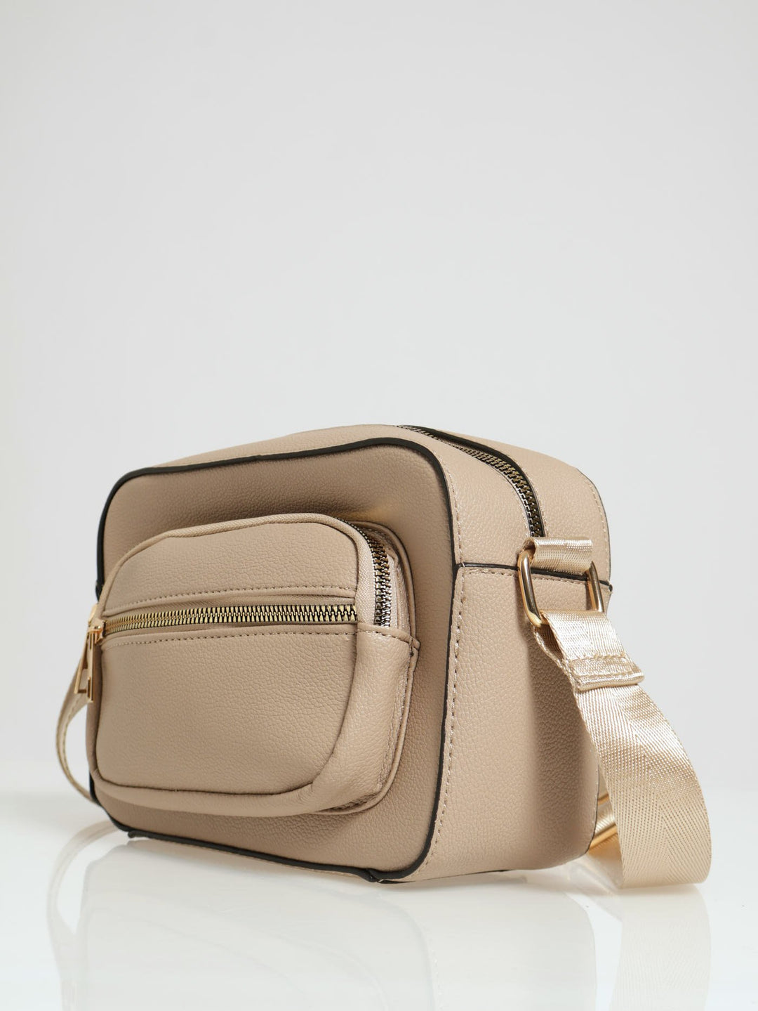 Silver Zip X-Body Camera Bag - Taupe