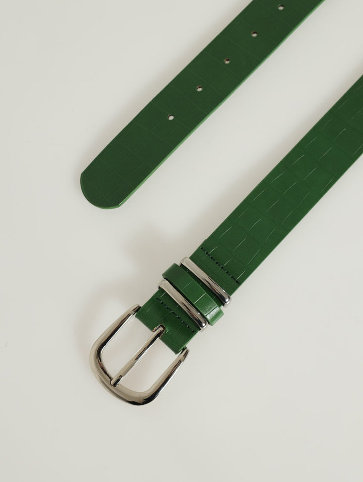 Rounded Buckle Double Silver Belt - Green