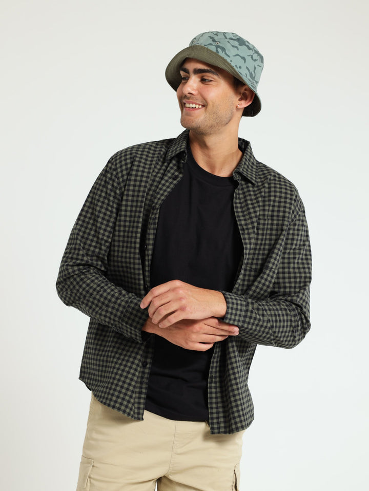 Long Sleeve Fine Check Woven Shirt - Fatigue/Black