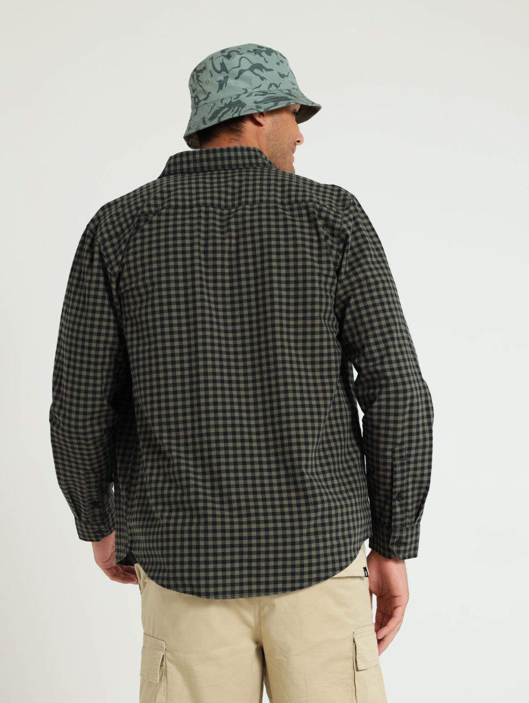 Long Sleeve Fine Check Woven Shirt - Fatigue/Black