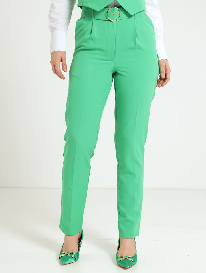 Round Buckle Tapared Pants - Green