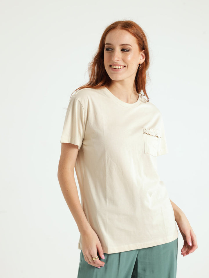 Regular Tee With Frill Edge Pocket - Light Stone