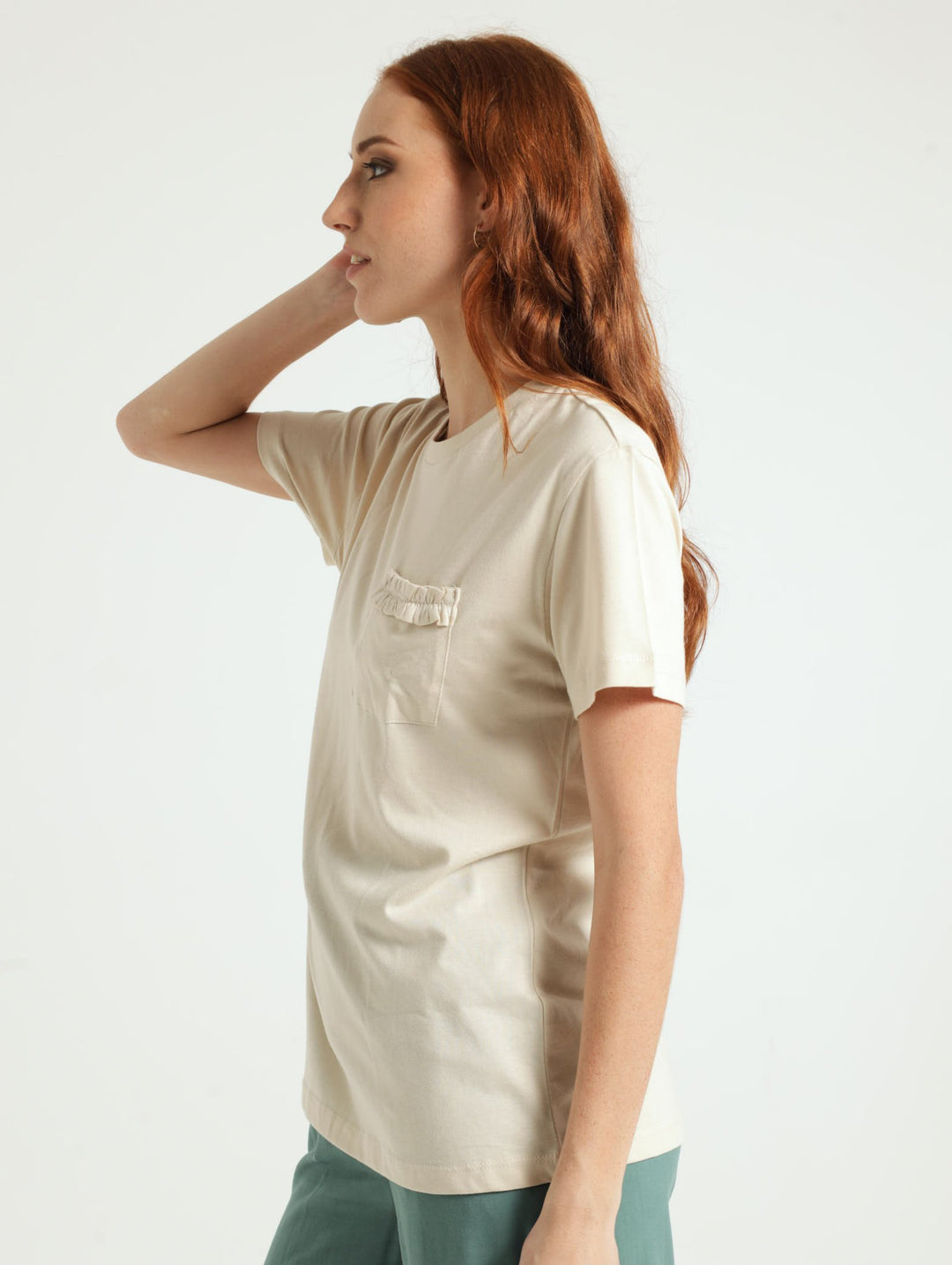 Regular Tee With Frill Edge Pocket - Light Stone