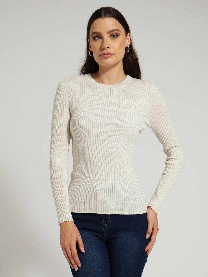 Ribbed Plain Pullover - Oatmeal