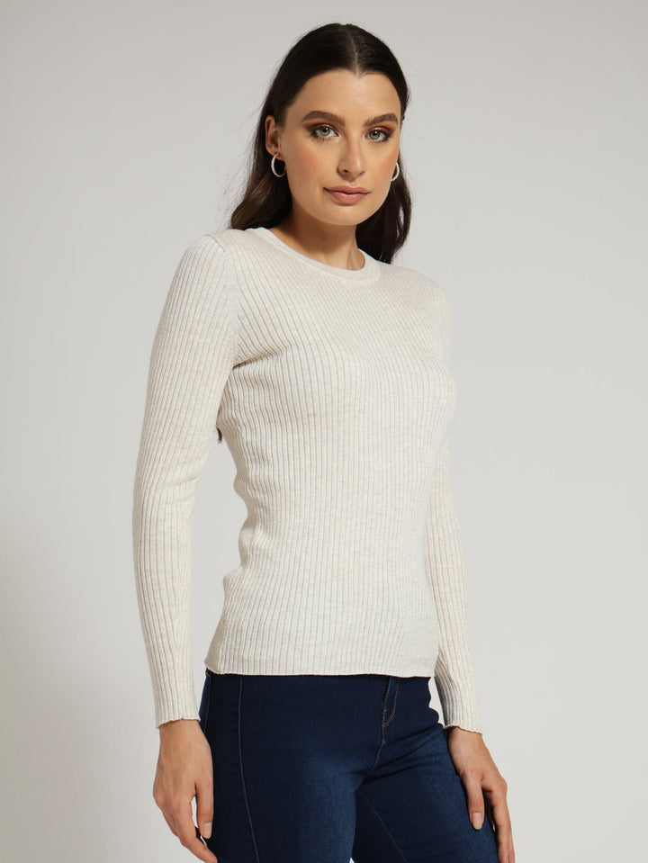 Ribbed Plain Pullover - Oatmeal