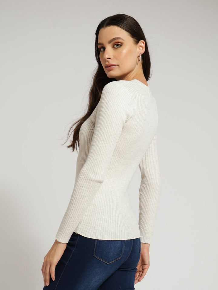 Ribbed Plain Pullover - Oatmeal