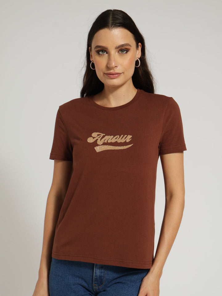 Amour Embellished Tee - Hazelnut