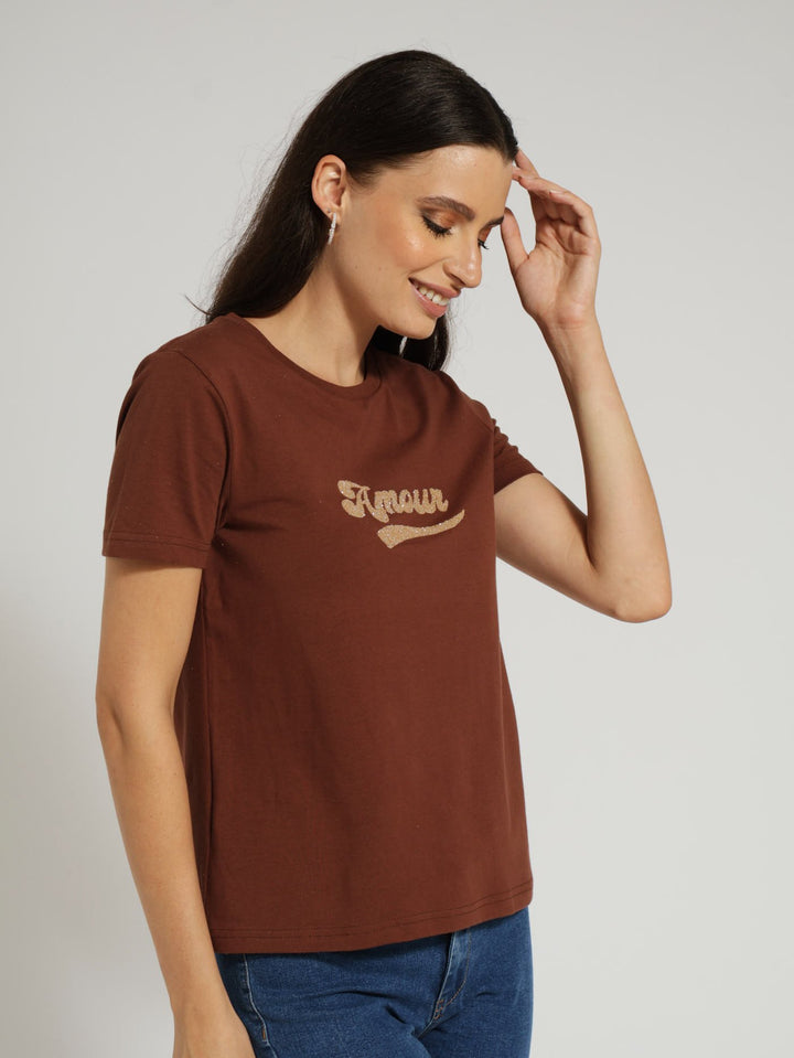 Amour Embellished Tee - Hazelnut