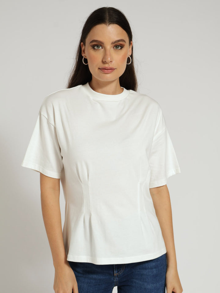 Pintuck Boxy Tee - Milk