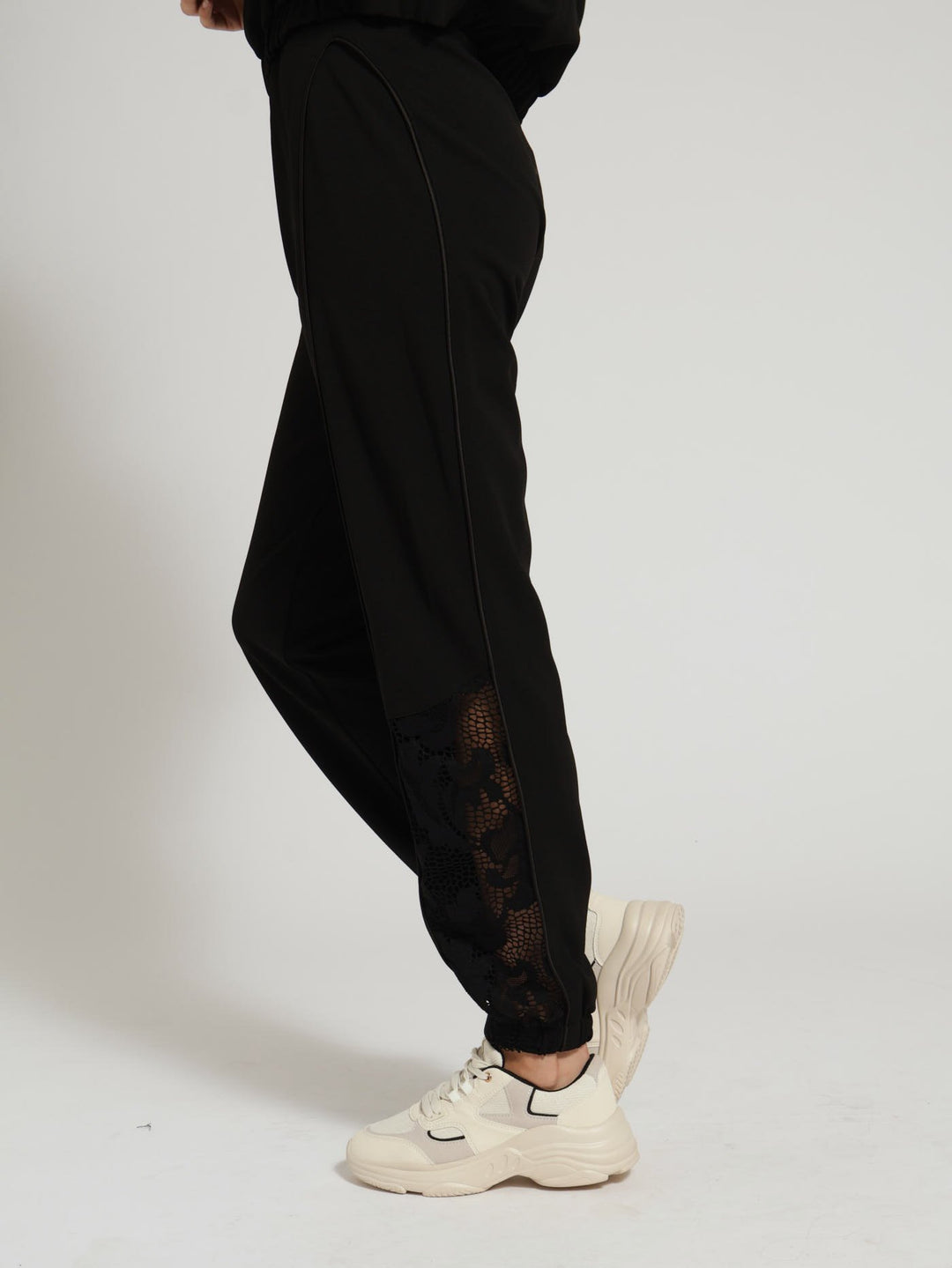 Tracksuit Pants With Branded Waistband - Black