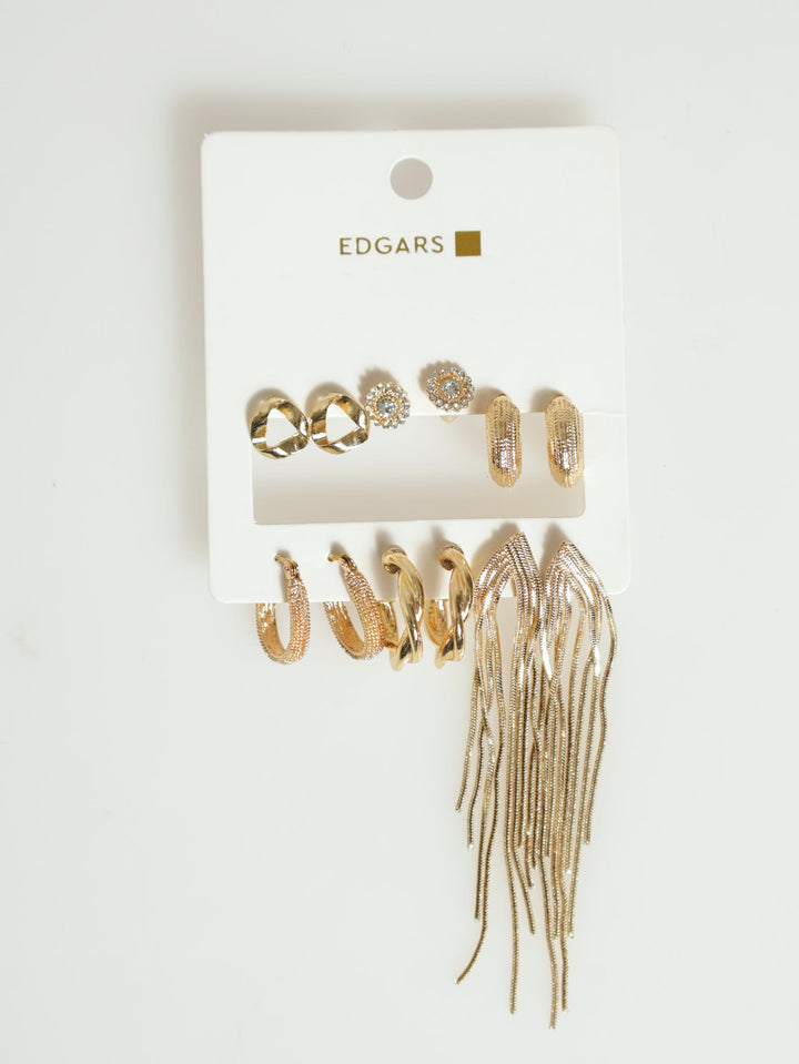 6 Pack Hoop & Drop Earrings - Gold