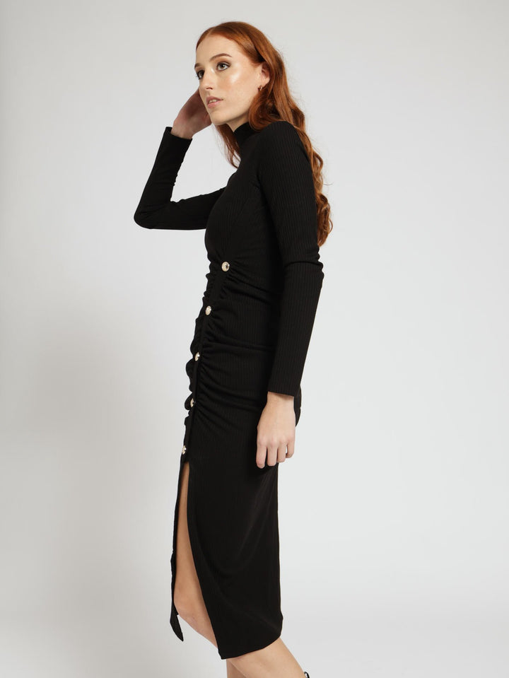 Eliana Knitwear Dress With Gathers - Black