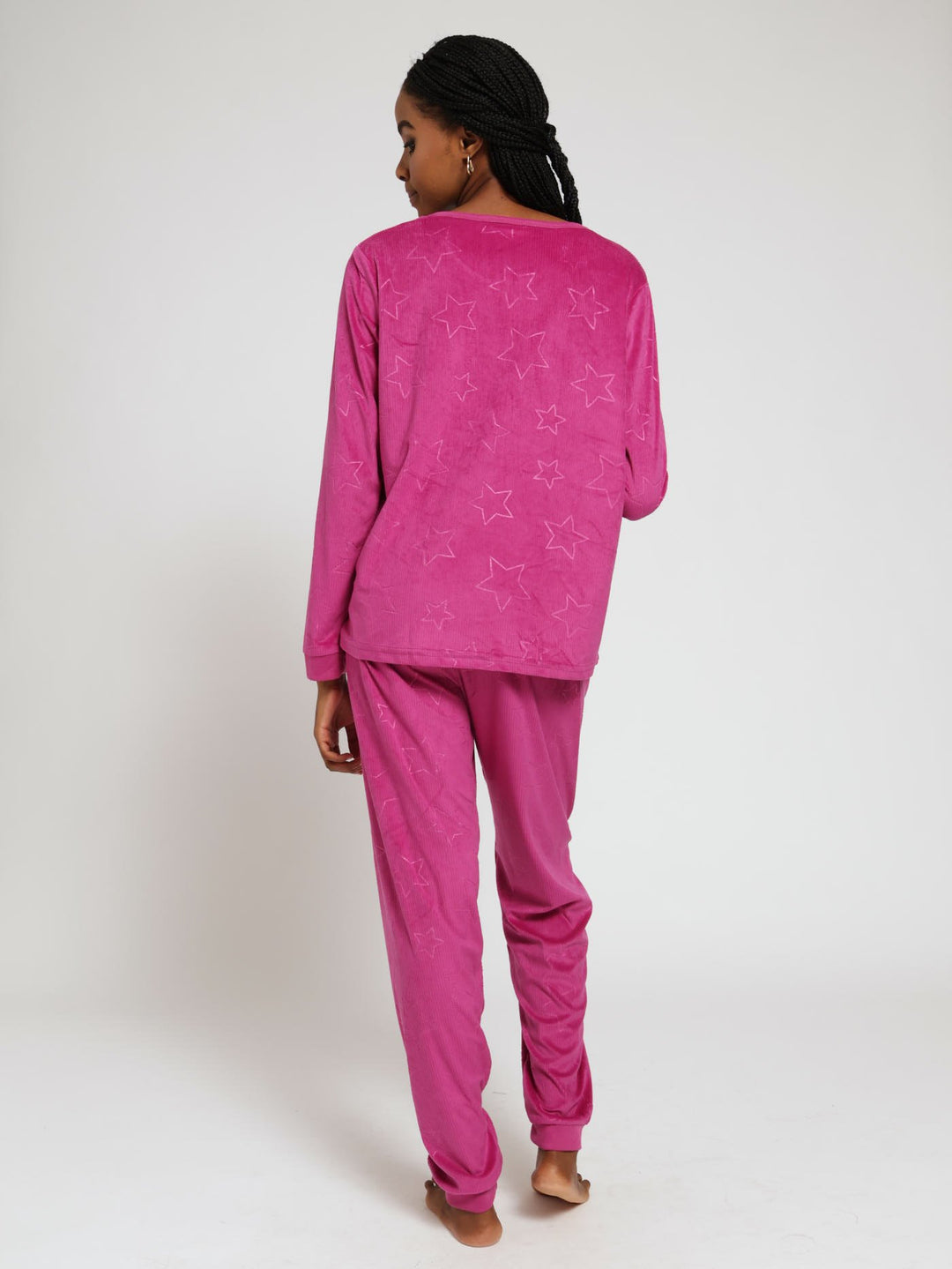 Long Sleeve Embossed Star Jogger Set - Fuschia