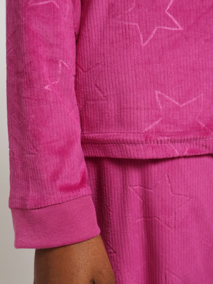 Long Sleeve Embossed Star Jogger Set - Fuschia