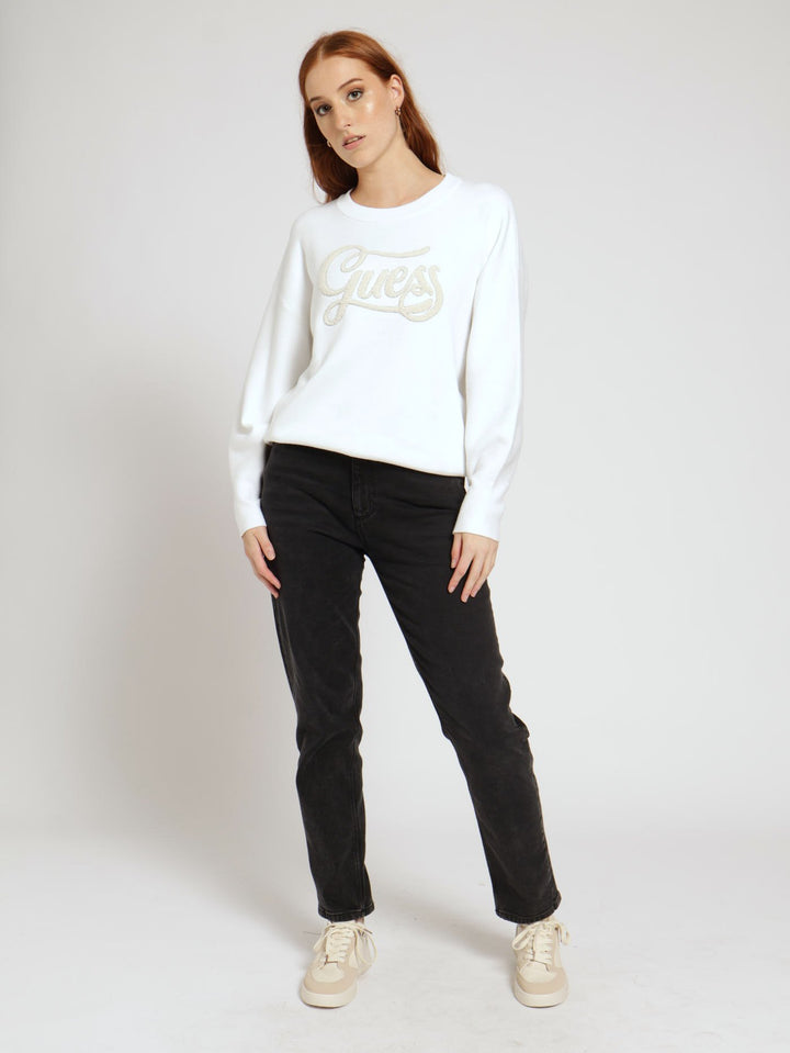 Long Sleeve Jolie Logo Sweater - White