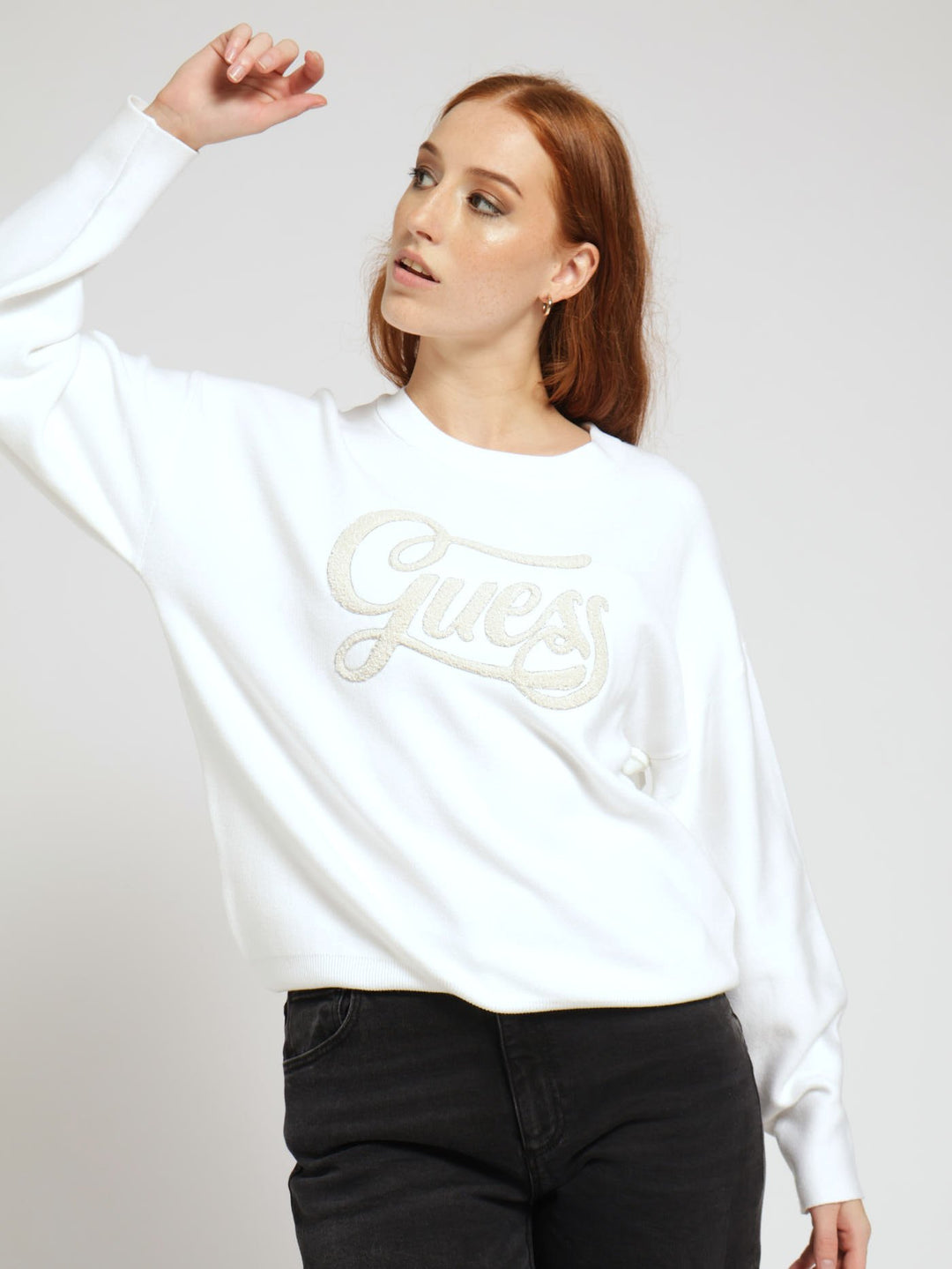 Long Sleeve Jolie Logo Sweater - White