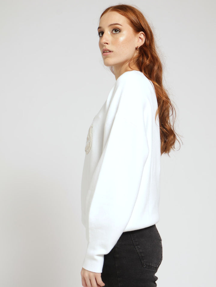 Long Sleeve Jolie Logo Sweater - White