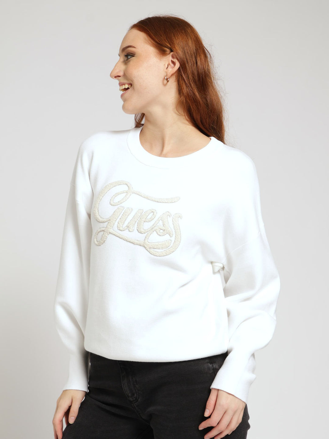 Long Sleeve Jolie Logo Sweater - White