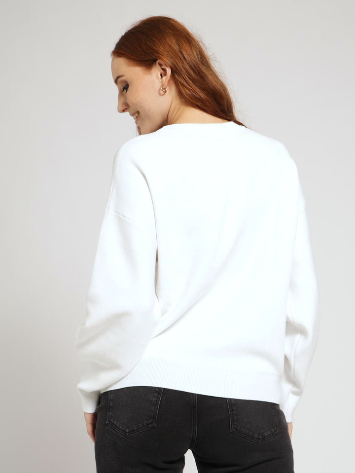 Long Sleeve Jolie Logo Sweater - White