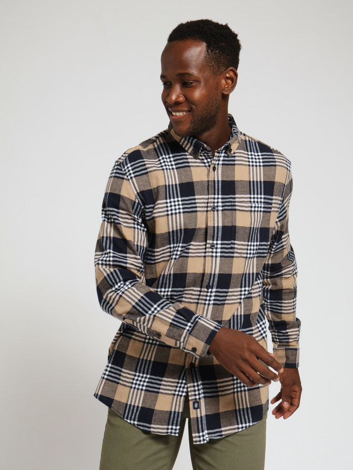 Long Sleeve Brushed Check Shirt - Navy