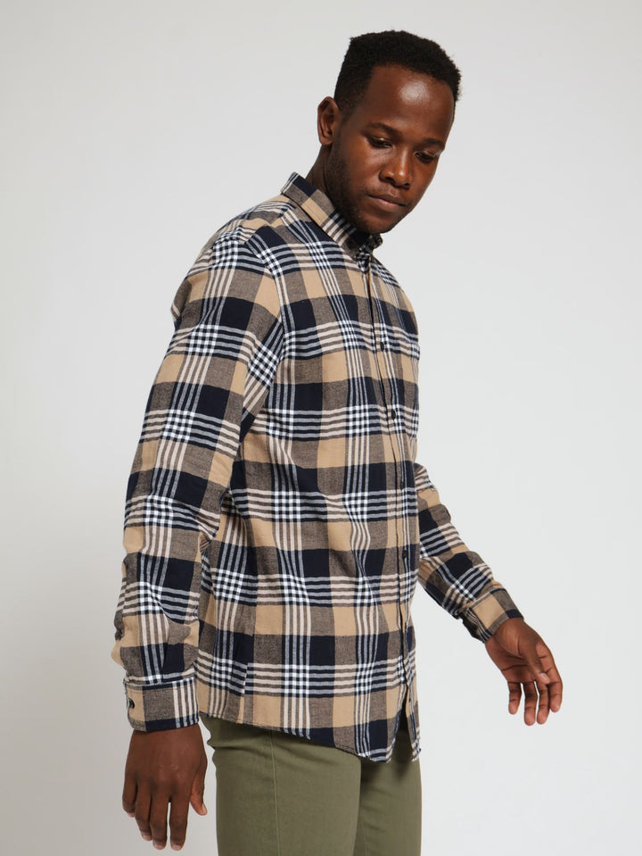 Long Sleeve Brushed Check Shirt - Navy