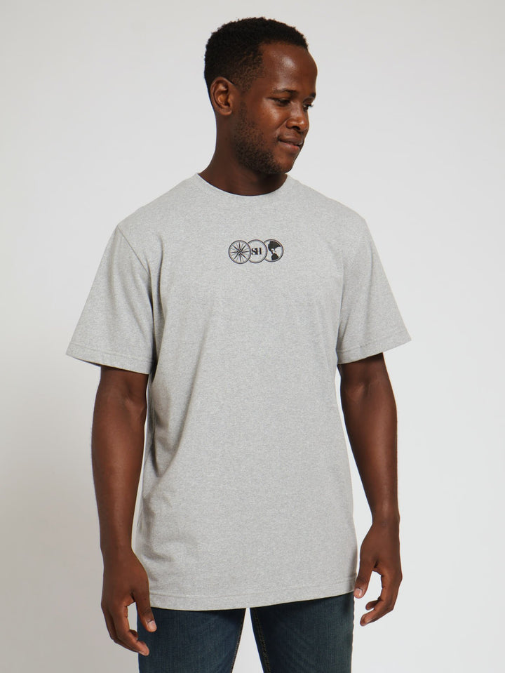 Compass  Back & Front Chest Print Tee - Grey Melange