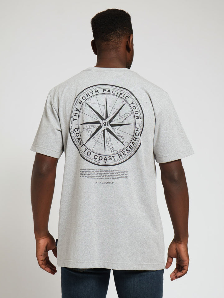 Compass  Back & Front Chest Print Tee - Grey Melange