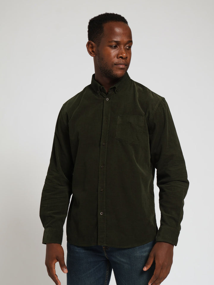 Long Sleeve Corduroy Shirt - Olive