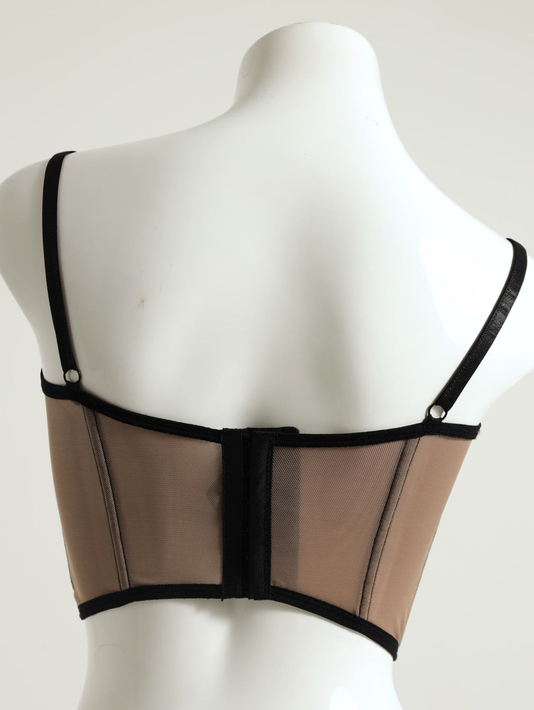 Longline Mesh & Lace Corset - Black/Beige