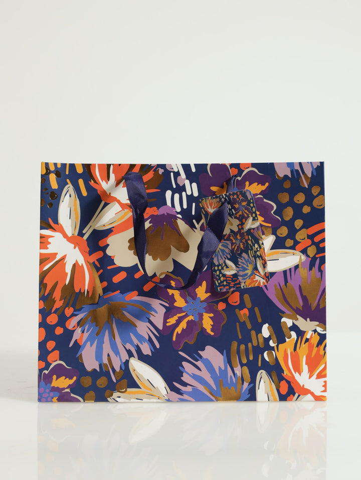 Abstract Floral With Foil Gift Bag - Blue