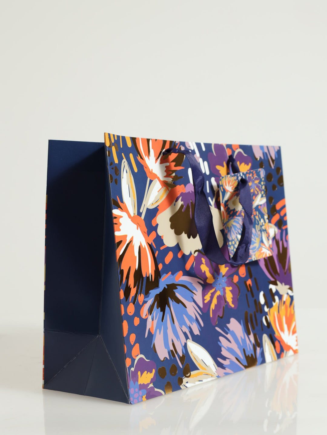 Abstract Floral With Foil Gift Bag - Blue