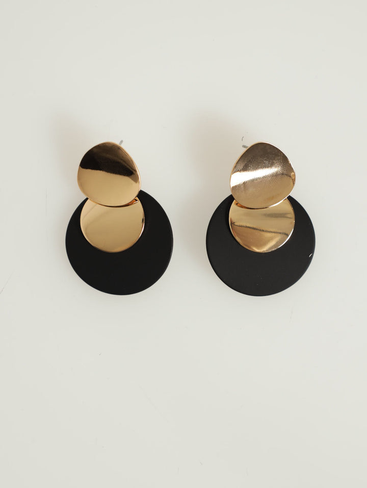 Gold Disc Earrings - Black