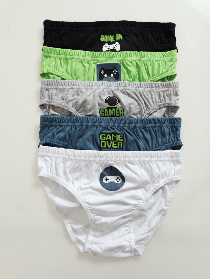 Boys 5 Pack Gaming Briefs - Green