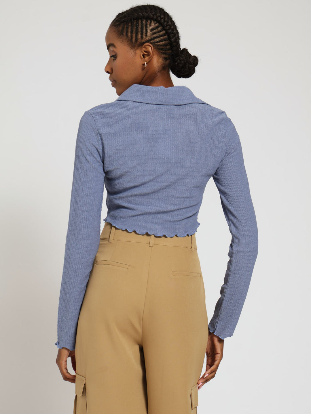 Long Sleeve Crinkle Collar Top - Airforce