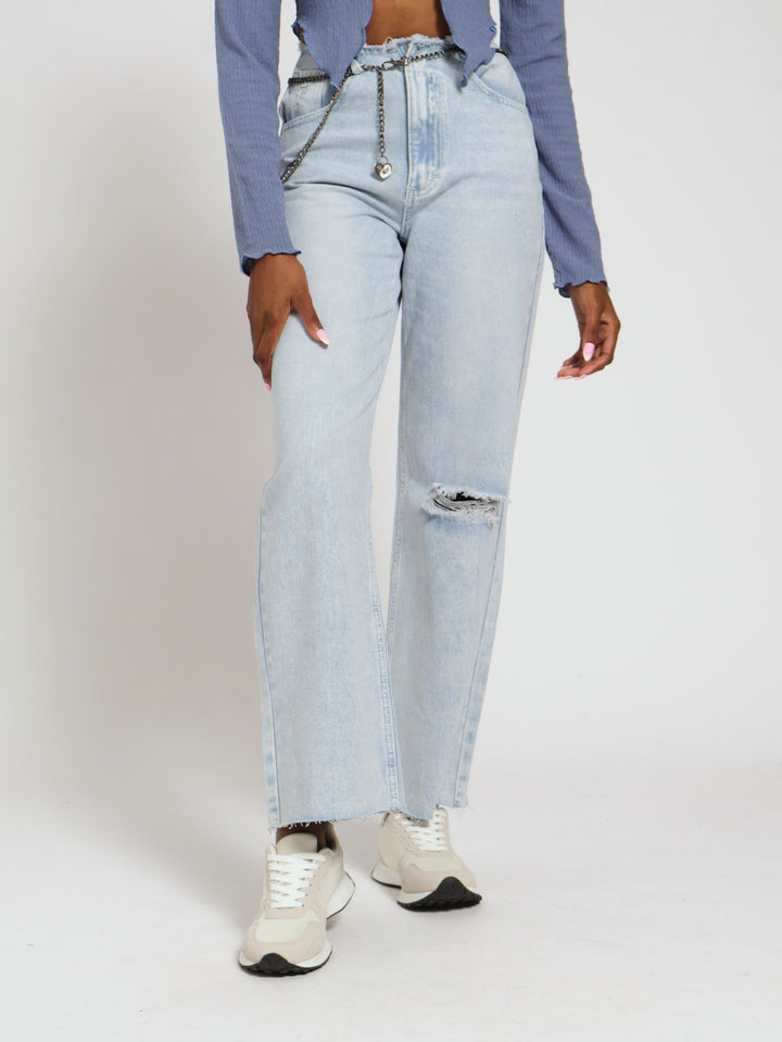 Fray Waist Chain Belt 90's Fit Jean - Bleach