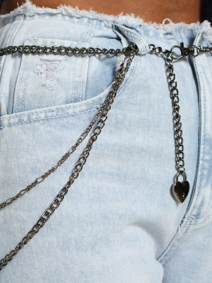 Fray Waist Chain Belt 90's Fit Jean - Bleach