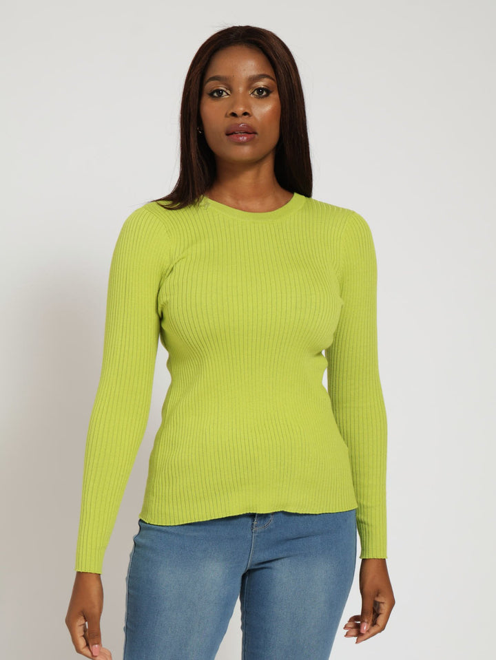 Ribbed Plain Pullover - Lime