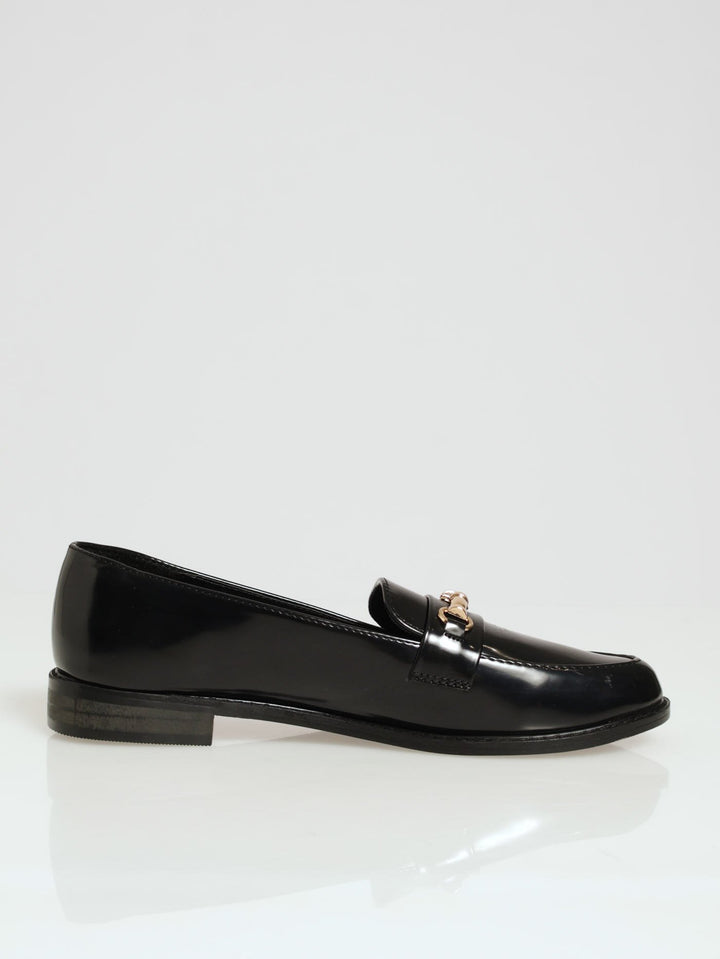 Almond Toe Metal Trim Loafer - Black – Edgars