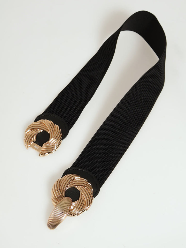 Twist Gold Buckle Waist Belt - Black