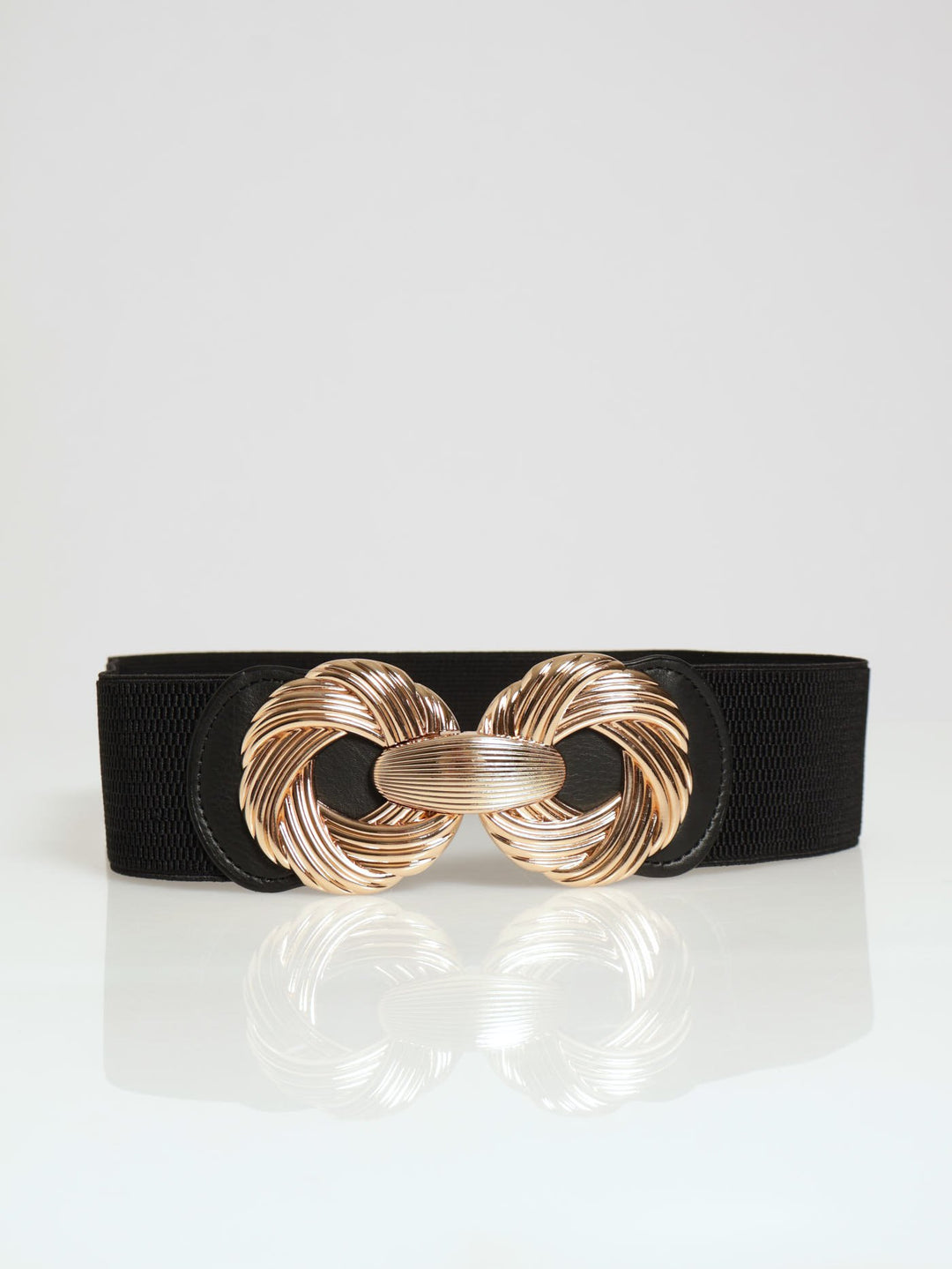 Twist Gold Buckle Waist Belt - Black