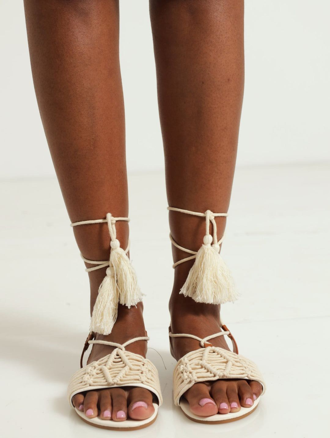 Rope Lace-Up Mule Sandal - Cream