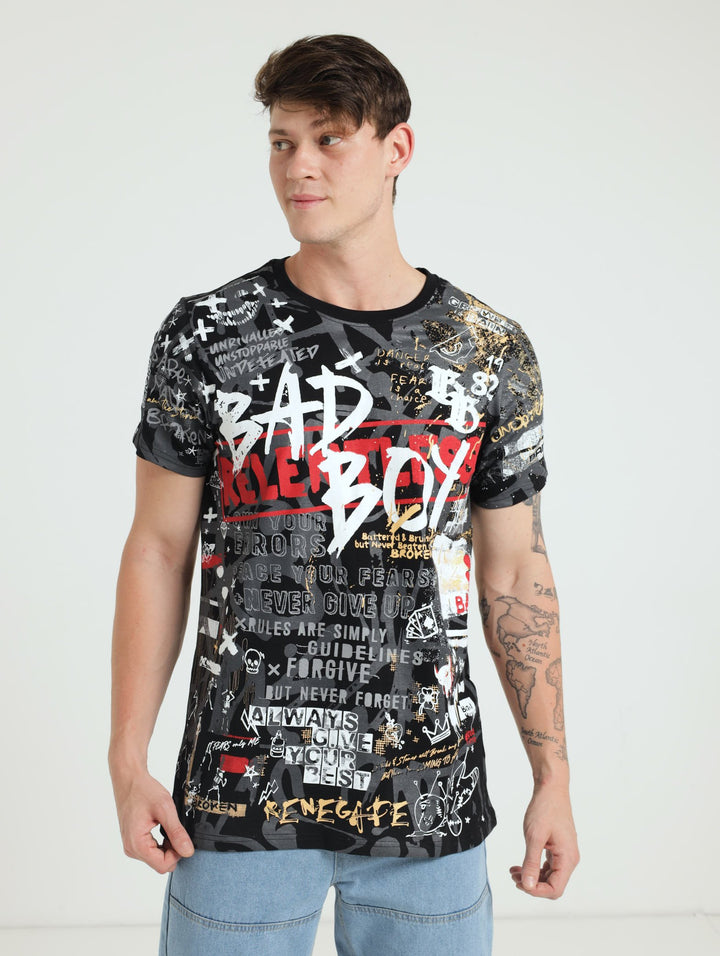 All Over Evil Print Tee - Black