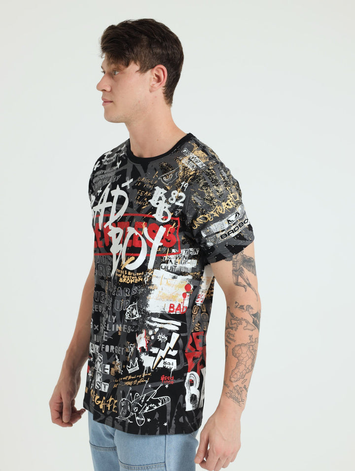 All Over Evil Print Tee - Black