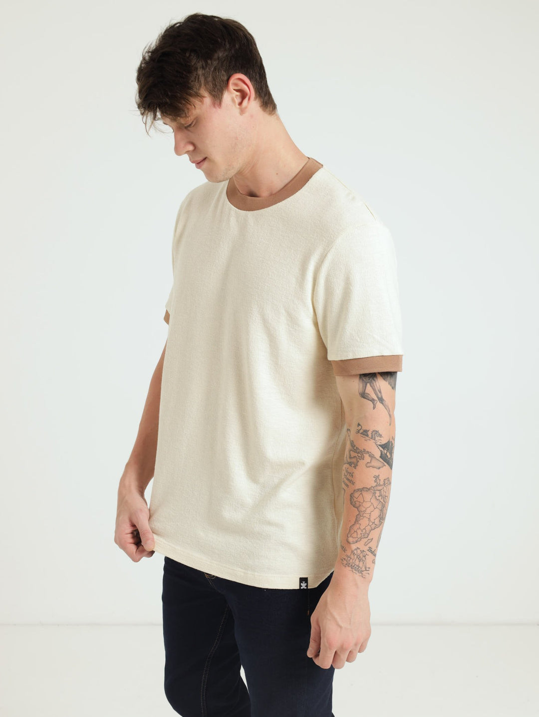 Ecru Ringer Surf Int Crew Tee - Off White