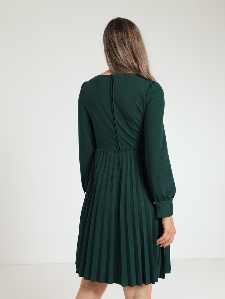 Wrap Pleated Midi Dress - Dark Green