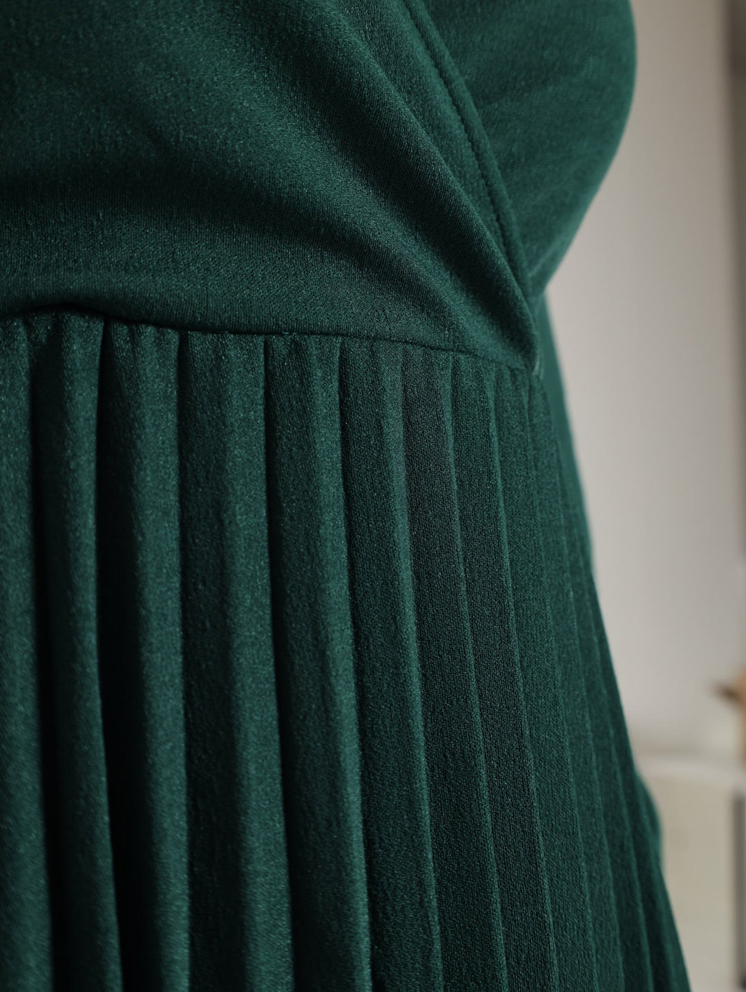 Wrap Pleated Midi Dress - Dark Green