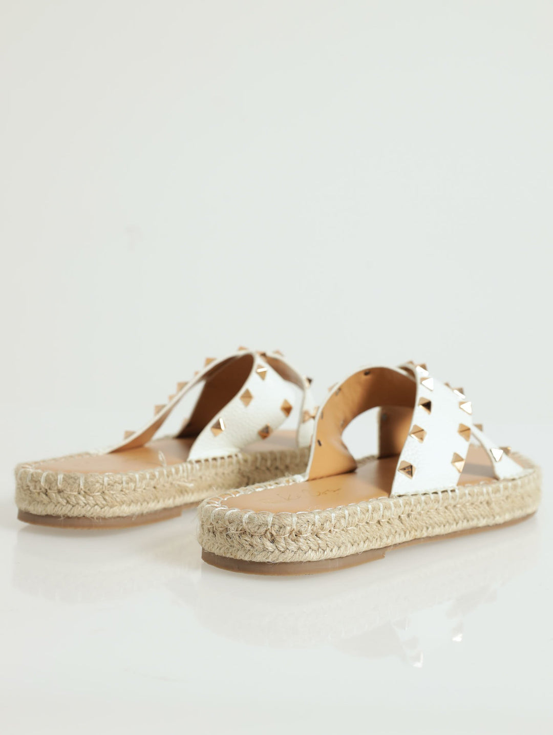 Cross-Over Studded Espadrille Flat Sandal - Cream