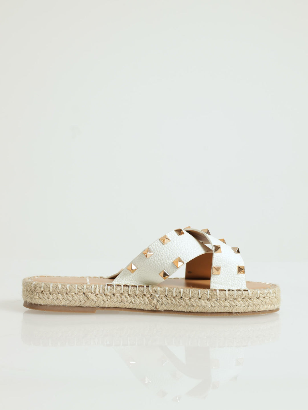 Cross-Over Studded Espadrille Flat Sandal - Cream