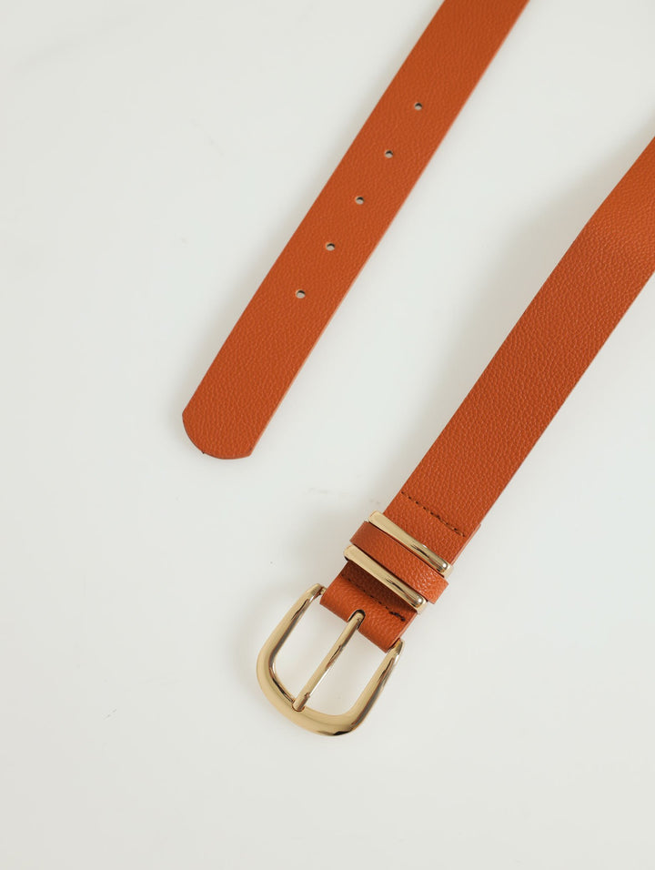 Rounded Buckle Double Gold Belt - Tan