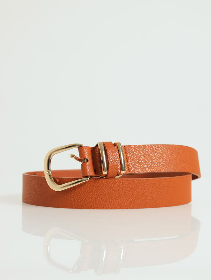 Rounded Buckle Double Gold Belt - Tan